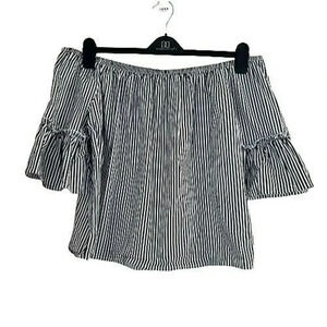 Ambiance Black/White Striped Off Shoulder Top Blouse bell sleeve Size 1X women'